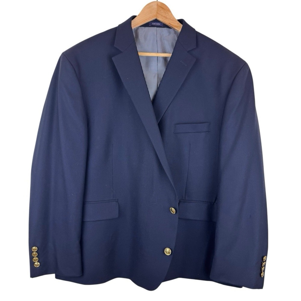 Stafford 54S Short Navy Blue 100% Wool Gold Button Mens Blazer Sport Coat Jacket